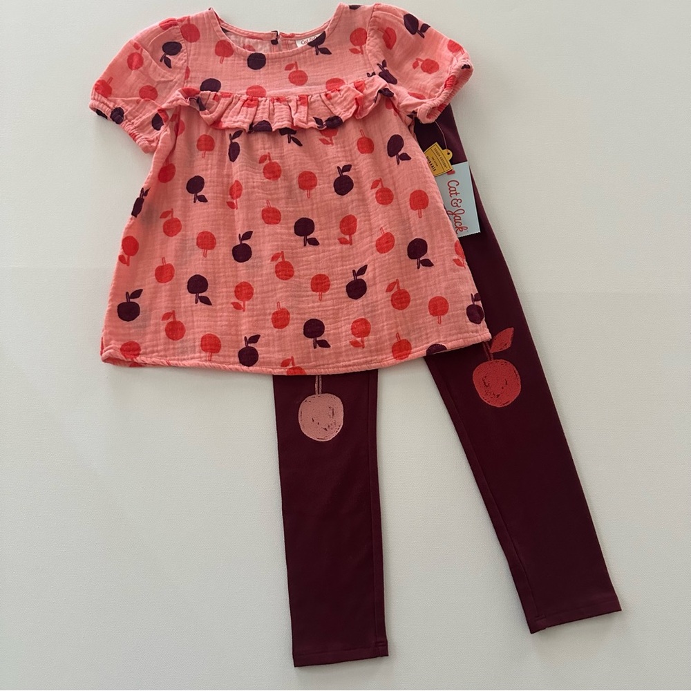 Cat & Jack 4T Toddler Girl Apple Top & Leggings Set Outfit